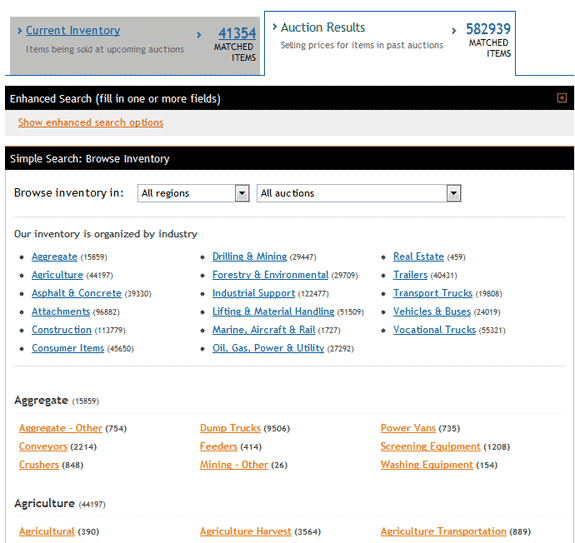 Search auction results