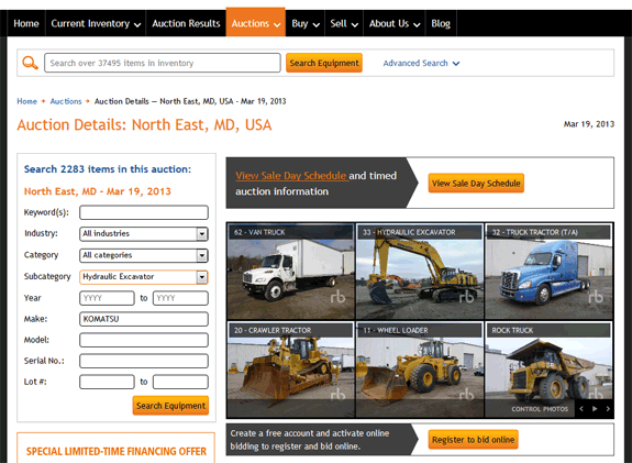 Search under auction details