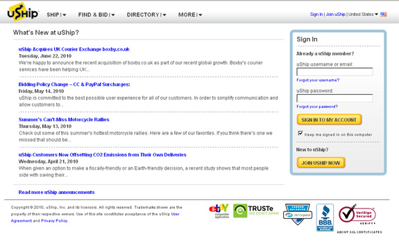 Sign in or sign up on the secure uShip site