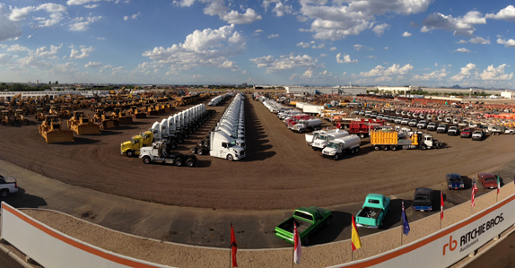 Trucks and heavy equipment waiting for auction day