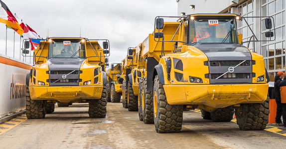 Volvo articulated dump truck on Ritchie Bros. ramp