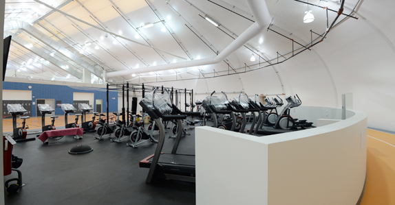 The gym complex with 200M indoor running track, squash courts and more