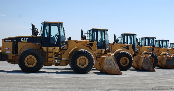 Cat wheel loaders ready to be sold at an unreserved Ritchie Bros. auction
