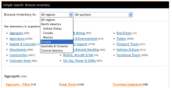 Select a region or auction