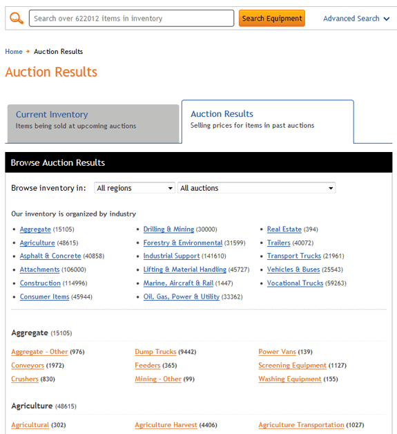 Search auction results