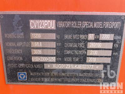 2019 XCMG CV123PDU Smooth Drum Compactor
