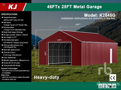 Unused 2025 KJ  K2545G  46 ft x 25 ft Garage Metal (Unused)  Storage Building