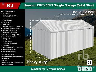 Unused 2025 KJ  K1220  12 ft x 20 ft Metal Garage (Unused)  Mobile Structure - Other