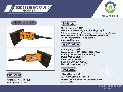 Unused 2025 AGT  SSHH680  (Unused)  Skid Steer Hydraulic Hammer