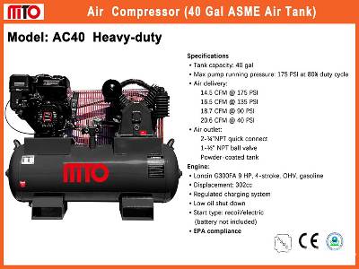 Unused 2025 MTO AC40 20.6 cfm 40 gal (Unused) Air Compressor Unused 2025 MTO AC40 20.6 cfm 40 gal (Unused) Air Compressor