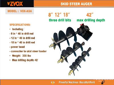 Unused 2025 ZVOX  VOX-ASA  (3) Auger Bits w/Mini (Unused)  Skid Steer Auger