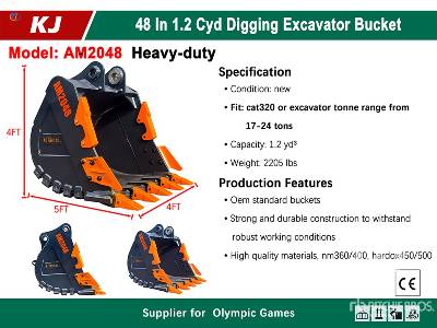 Unused 2025 KJ  AM2048  48 in 1.2 cyd Digging - Fits Ca ...  Excavator Bucket