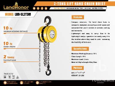 Unused 2025 LANDHONOR  LHR-SL2T3M  2 ton Chain Hoist (Unused)  Misc Shop, Warehouse, Consumer