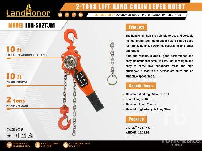 Unused 2025 LANDHONOR  LHR-SB2T3M  2 ton Chain Hoist (Unused)  Misc Shop, Warehouse, Consumer