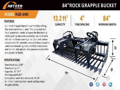 Unused 2025 ARTEER RGB-84W 84 in Rock (Unused) Skid Steer Grapple Bucket Unused 2025 ARTEER RGB-84W 84 in Rock (Unused) Skid Steer Grapple Bucket
