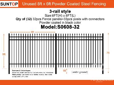 Unused 2025 SUNTOP S0608-32 Quantity of (32) 8 ft x 6 ft Po ... Fencing Unused 2025 SUNTOP S0608-32 Quantity of (32) 8 ft x 6 ft Po ... Fencing