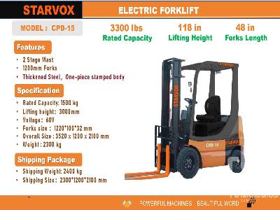 Unused 2025 STARVOX CPD-15 3300 lb (Unused) Electric Forklift Unused 2025 STARVOX CPD-15 3300 lb (Unused) Electric Forklift