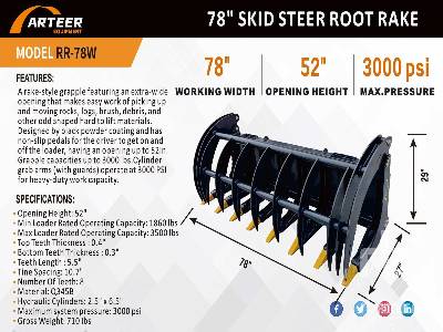 Unused 2025 ARTEER  RR-78W  78 in (Unused)  Skid Steer Root Rake