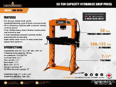 Unused 2025 LANDHONOR LHR-SP50 50 ton (Unused) Shop Press Unused 2025 LANDHONOR LHR-SP50 50 ton (Unused) Shop Press