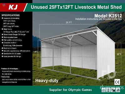 Unused 2025 KJ  K2512  12 ft x 25 ft Metal (Unused)  Livestock Shelter