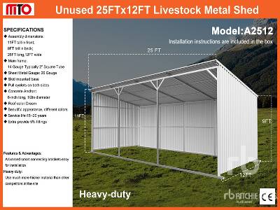Unused 2025 MTO  A2512  25 ft x 12 ft Metal (Unused)  Livestock Shelter