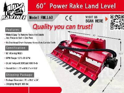 Unused 2025 RAYTREE  RMLL60  60 in Rake (Unused)  Skid Steer Landplane