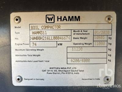 2018 HAMM  311  Vibratory Roller