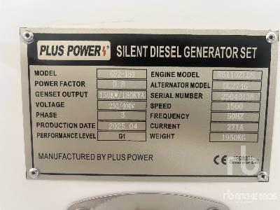 Unused 2025 PLUS POWER GF2-180 180 kVA (Unused) Gen Set (250-749 Kw/310-950 Kva) Unused 2025 PLUS POWER GF2-180 180 kVA (Unused) Gen Set (250-749 Kw/310-950 Kva)