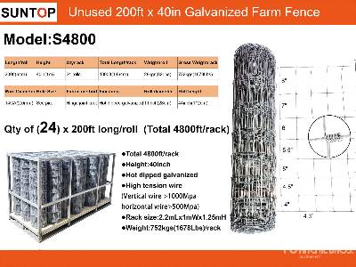 Unused 2025 SUNTOP S4800 Quantity of (24) 200 ft x 40 in ... Fencing Unused 2025 SUNTOP S4800 Quantity of (24) 200 ft x 40 in ... Fencing